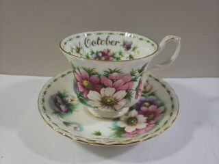 Royal Albert Teacup & Saucer Cosmos Flower Of The Month Series October England