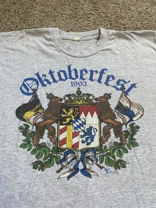 Vintage 90s Octoberfest 1993 T Shirt Gray Large Thin Soft Beer