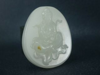 Antiques Chinese White Jade Hand - Carved Statue Buddhist Kwan - Yin Amulet Pendant