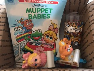 Vintage 1985 Muppet Babies Toy Train 2 Riders And Glass Cup And Coloring Bk