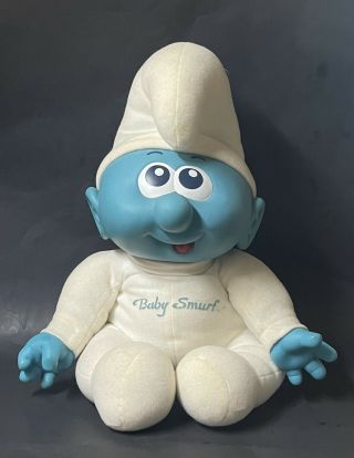 Vintage 1984 Hasbro Baby Smurf Plush/vinyl Doll 14”