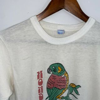 VINTAGE 80s Honduras Parrot Paper Thin T - Shirt Adult Size Small S White 2