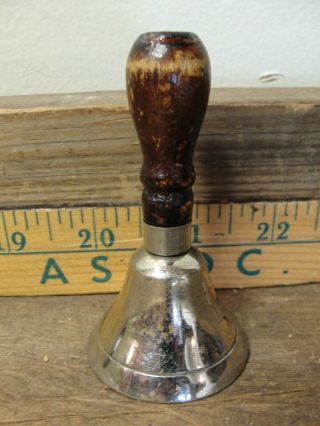 Antique Vintage Small 3 " Brass Bell With Wood Handle