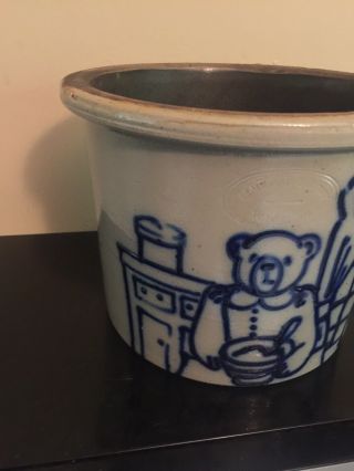 Vintage BBP Beaumont Brothers Pottery Salt Glaze Crock Cobalt Blue Teddy Bear 2