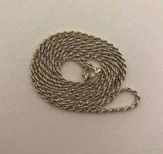 Vintage Sterling Silver 925 Italy Stamped Thin Rope Chain 30” Necklace,  9.  5g.