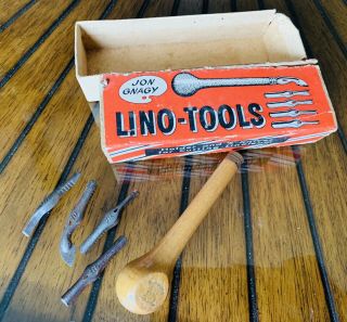 Vintage Jon Gnagy Lino - Tools For Cutting Linoleum Lino Tools Holder/knives 1950s