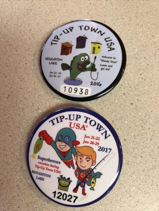2016 2017 Houghton Lake Michigan Tip Up Town Pinback Collectible Badge Button