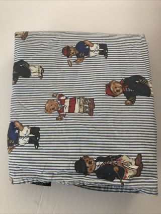 Vintage Ralph Lauren Polo Striped Teddy Bear Twin Flat Sheet Usa Flaw