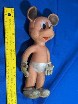 Mickey Mouse Vintage 10 " Squeeze Squeak Toy Vinyl Figure By Sun Rubber Co 1950 