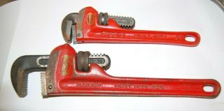 Ridge Tool Rigid 8 And 10 " Heavy Duty Pipe Wrenches Vintage Quality Usa.