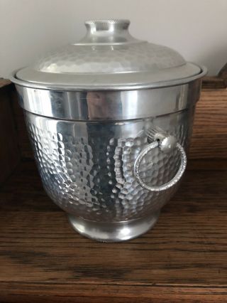 Vintage Mid Century Hammered Aluminum Ice Bucket W/ Lid Ray Bt - 150 Made In Italy