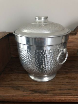 Vintage Mid Century Hammered Aluminum Ice Bucket w/ Lid RAY BT - 150 Made in Italy 3