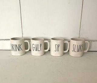 Set Of 4 Rae Dunn Espresso 4 Oz.  Mini Shot Mugs Sip,  Drink,  Slurp,  Gulp Nwot