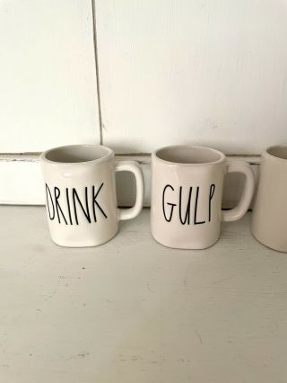 Set of 4 Rae Dunn Espresso 4 oz.  Mini Shot Mugs Sip,  Drink,  Slurp,  Gulp NWOT 2