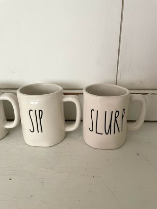 Set of 4 Rae Dunn Espresso 4 oz.  Mini Shot Mugs Sip,  Drink,  Slurp,  Gulp NWOT 3