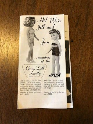 Vintage Vogue Jill And Jan Doll Advertising Pamphlet Circa 1950 - 1960