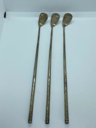 Antique 1920s Alvin Silver Golf Club Cocktail Stir Sticks Stirrers Set Of 3