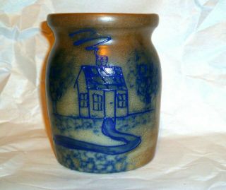 Vintage Beaumont Bros.  Pottery Bbp Salt Glaze Cobalt Blue Crock House