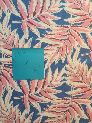 Vintage Feedsack Fabric - Blue With Pink/red/white Fern Leaves