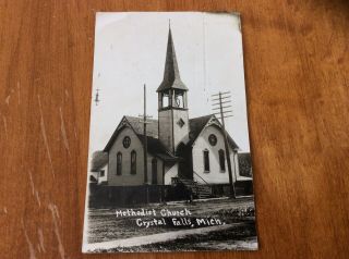 Crystal Falls,  Michigan Methodist Church Antique Real Photo Postcard 1917 Rppc