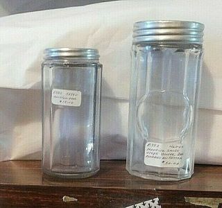 2 Vintage Hoosier Panel Glass Ginger Jar Canister W/original Lid Also Small One