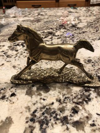 Vintage Brass Horse Galloping Figurine Running Horse Statue 5”h 7”l