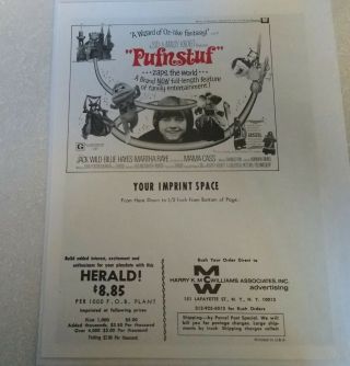 Vintage Pufnstuf Movie Insert Advertisment 1960s Sid And Marty Kroft 2