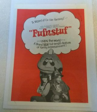 Vintage Pufnstuf Movie Insert Advertisment 1960s Sid And Marty Kroft 3
