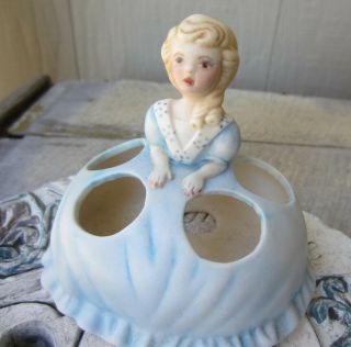 Vintage Hand Painted Porcelain Southern Belle Girl Vanity Lipstick Caddy Holder