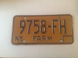 Scarce Vintage 1970’s York State Farm License Plate (9758 - Fh)