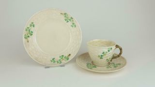Good Antique Belleek Porcelain Trio,  Cup,  Saucer,  Side Plate,  3rd Mark