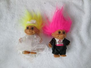Vintage Russ Troll Dolls Bride And Groom 5 "