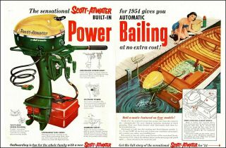 1954 Vintage Boating Ad Scott - Atwater Outboard Motors W/ Bail - O - Matic 122520