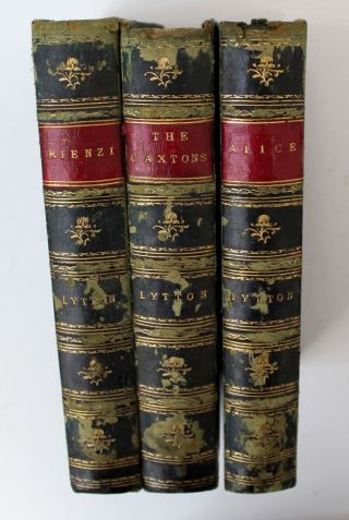 X3 Antique Books By Lord Lytton - The Caxtons,  Alice,  Rienzi - Hardback - T27