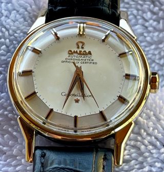 Vintage Omega Constellation 14k Gold Capped Over Ss Watch With Pie Pan Dial