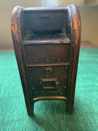 Vtg Metal Brass Color Us Bank Mailbox Coin.  5.  5 " Tall