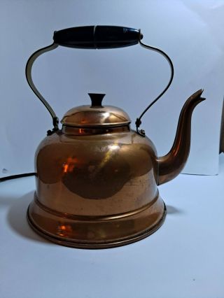 vintage copper tea pot with heart shaped handle made of bronze and wood made in 3