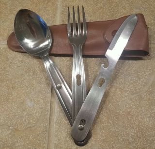 Vintage Stainless Steel Fork,  Knife & Spoon Camping Utensil Set