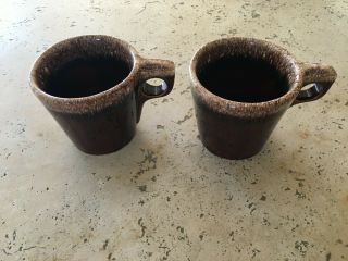 2 Vintage Hull Pottery Drip Glaze Coffee Tea Mugs Cups Brown Oven Proof Usa