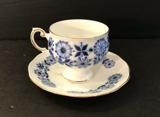 Tea Cup And Saucer Rosina Fine Bone China Made In England Blue And White