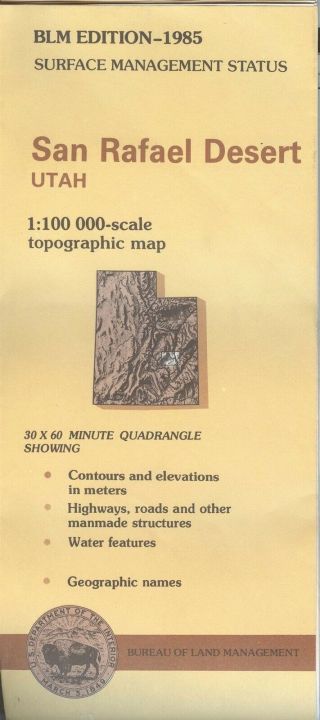 Usgs Blm Edition Topographic Map Utah - San Rafael Desert - 1985 - Surface Only
