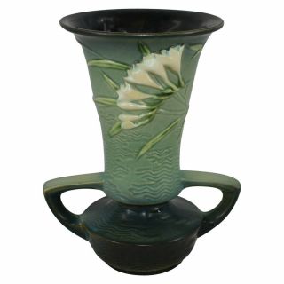 Vintage Roseville Pottery Freesia Green Art Deco Vase 124 - 9