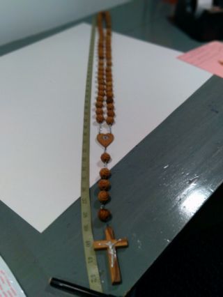 Vintage Large Wall Rosary With Wooden Beads And Crucifix - Estate Find In Maine