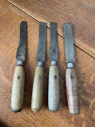 4 - Vintage Primitive Antique Country Farmhouse Kitchen Knives W/ Wood Handles