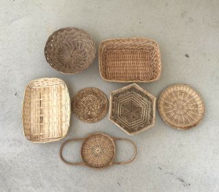 7 Vintage Wicker Rattan Wall Baskets Trivet Boho Chic Farmhouse Decor Brown