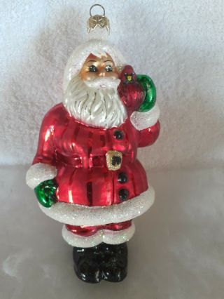 Vintage Christopher Radko • Standing Santa • Art Glass Christmas Ornament 6” T