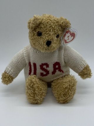 Vintage 1992 Ty Classics Curly Teddy Bear Plush Stuffed Animal Usa Sweater 10 "