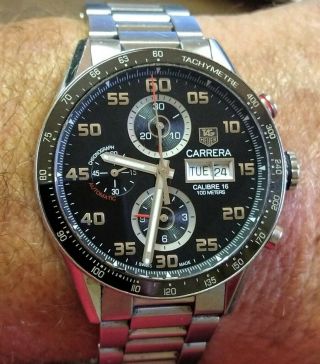 Black Tag Heuer Carrera Chronograph Calibre 16 Steel Watch Cv2a1r Wwk2