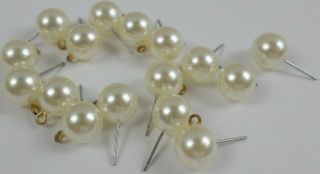 16 - Vintage 8 Pair White Faux 10mm Pearls Beads Earring W/ Hook /loop Connectors