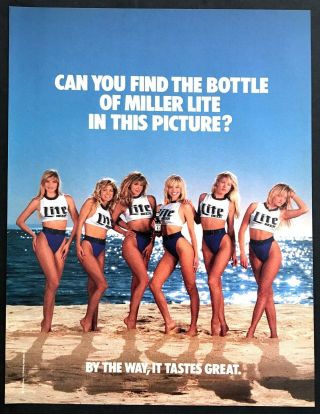 1989 Six Sexy Women Models In Miller Lite Beer Swimsuits Photo Vintage Print Ad